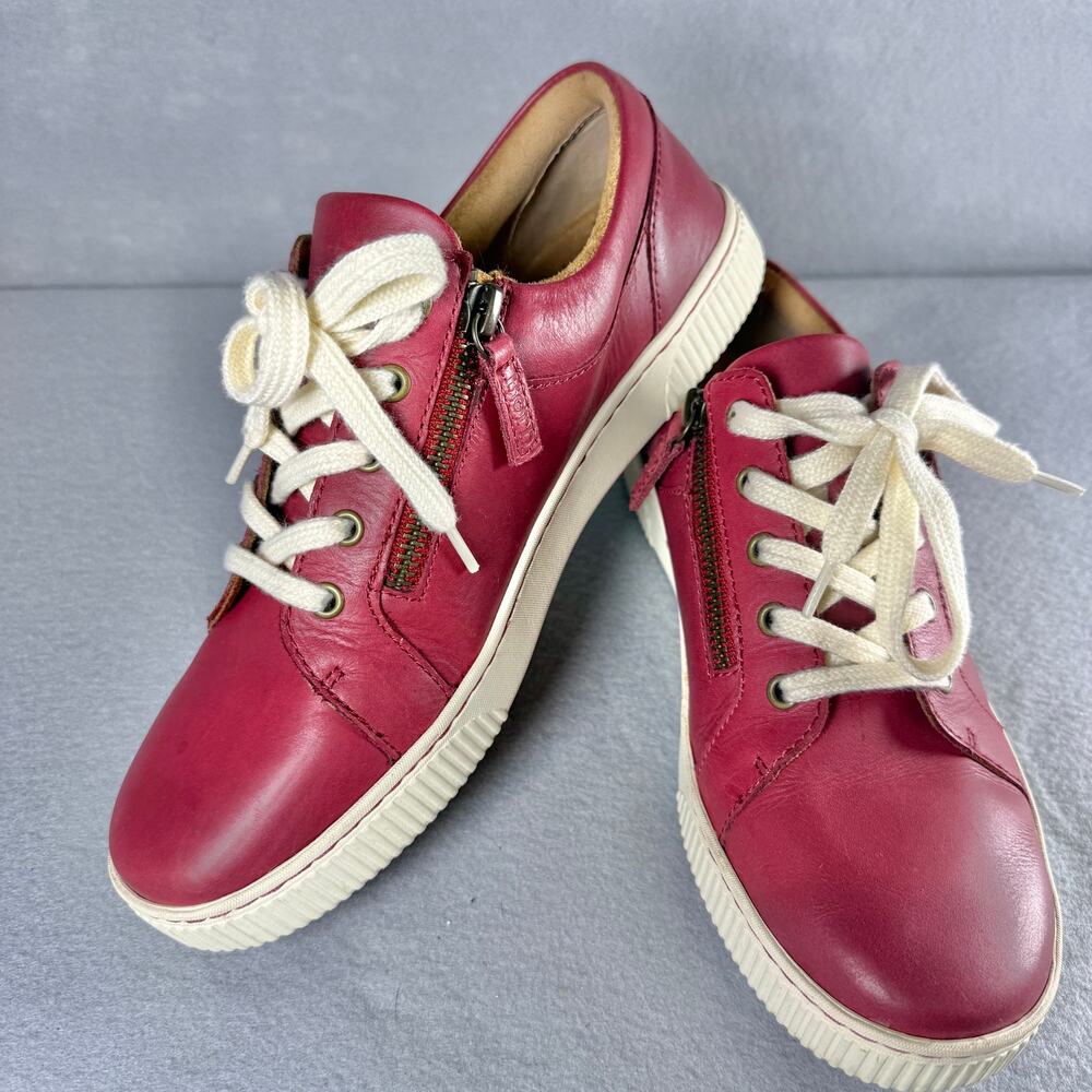 Womens Born Paloma red leather sneakers - EUC side zip low profile size 9M